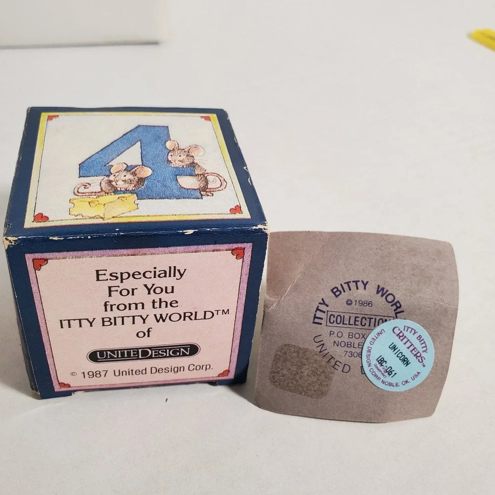 Vintage 1987 United‎ Design Itty Bitty World Critters Unicorn Figurine w/ Box